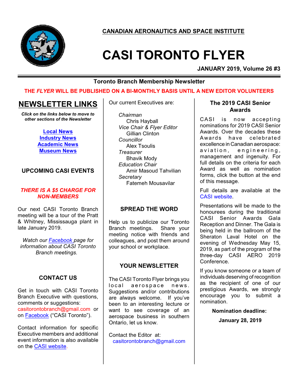 CASI TORONTO FLYER JANUARY 2019, Volume 26 #3