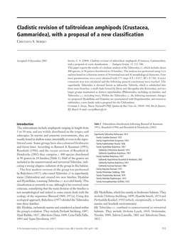 Cladistic Revision of Talitroidean Amphipods (Crustacea, Gammaridea), with a Proposal of a New Classiﬁcation