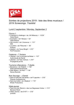 Liste Des Titres Musicaux / 2019 Screenings: Tracklist