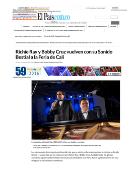 Richie Ray Y Bobby Cruz Vuelven Con Su Sonido Bestial a La Feria De Cali