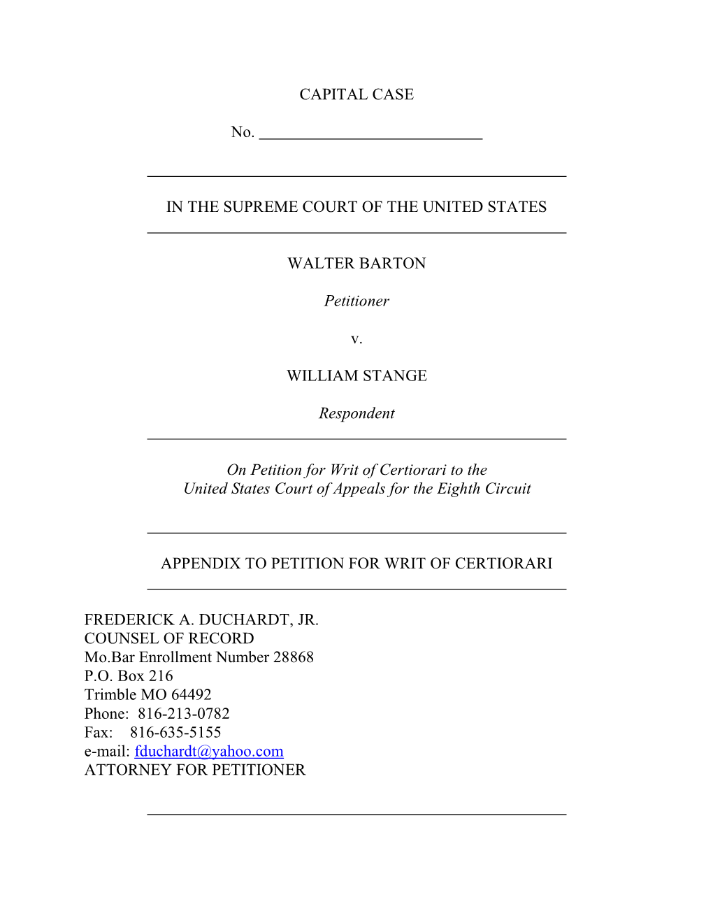 Appendix to Petition for Writ of Certiorari