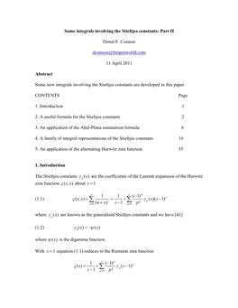 Some Integrals Involving the Stieltjes Constants: Part II