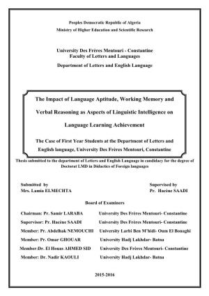 The Impact of Language Aptitude, Working Memory and Verbal
