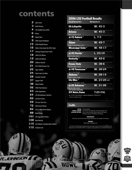 Contents 2006 LSU Football Results Overall Record: 10-2 SEC Record: 6-2 2 Quick Facts 3 Bowl Itinerary UL-Lafayette W, 45-3 4 LSU Football Since 2000 SEPT