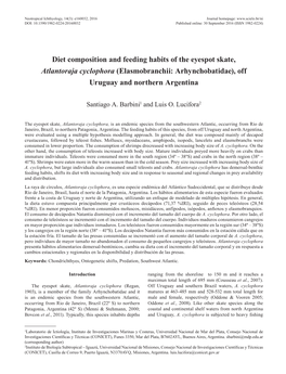 Diet Composition and Feeding Habits of the Eyespot Skate, Atlantoraja Cyclophora (Elasmobranchii: Arhynchobatidae), Off Uruguay and Northern Argentina