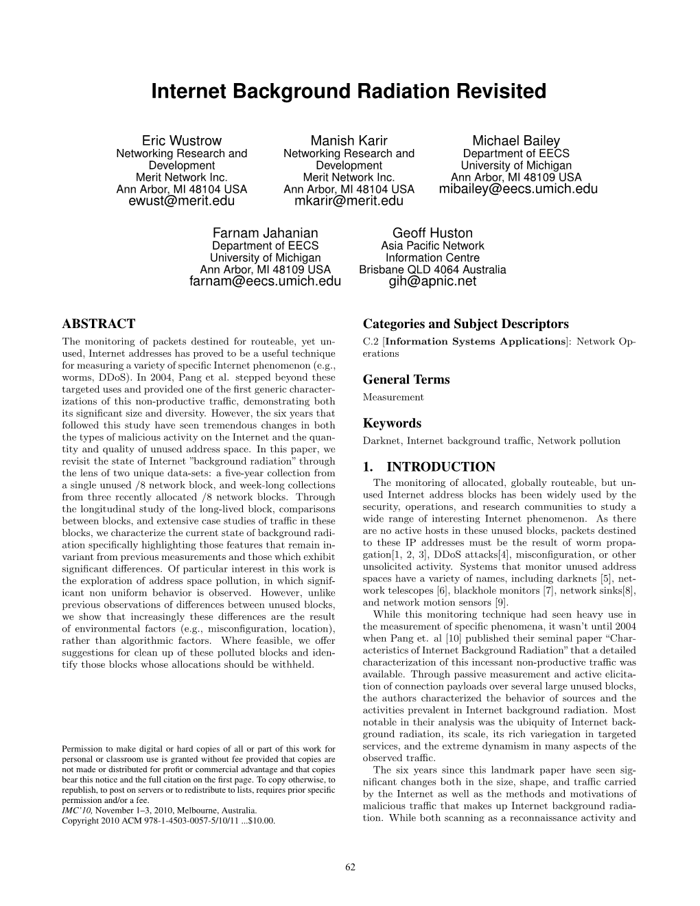 Internet Background Radiation Revisited