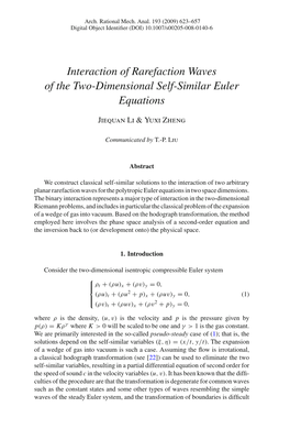 Interaction of Rarefaction Waves of the Two-Dimensional Self-Similar Euler Equations