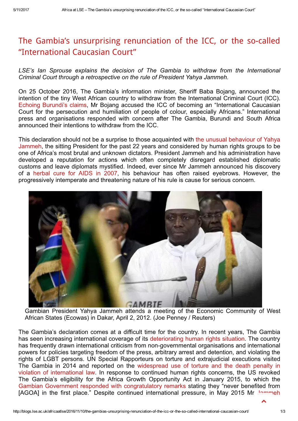 The Gambia's Unsurprising Renunciation of the ICC, Or the So