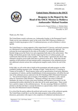 Response to the Report by the Head of the OSCE Mission to Moldova Ambassador Michael Scanlan