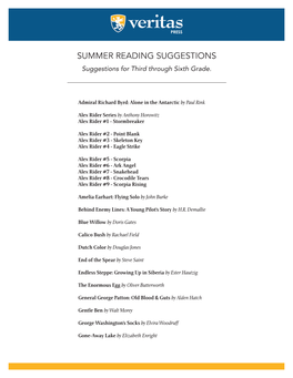 SUMMER READING SUGGESTIONS Suggestions for Third Through Sixth Grade
