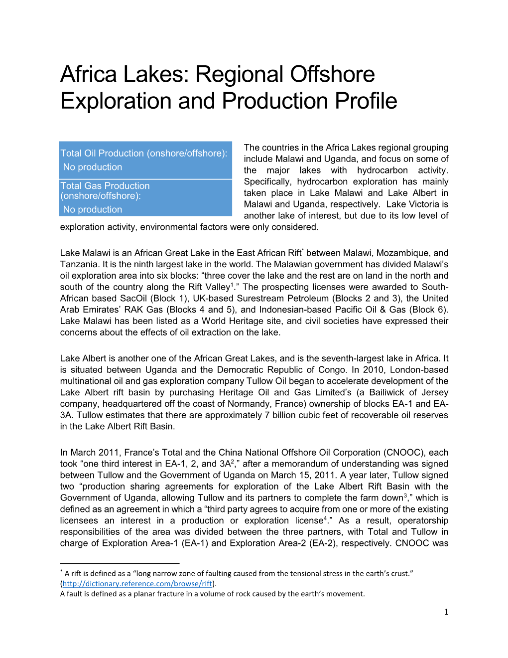 Africa Lakes: Regional Offshore Exploration and Production Profile