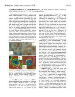 ANTONIADI IS an UNUSUAL LUNAR PROTOBASIN. R. R. Herrick, Geophysical Institute, University of Alaska Fairbanks, Fairbanks, AK 99775-7320 (Rherrick@Gi.Alaska.Edu)