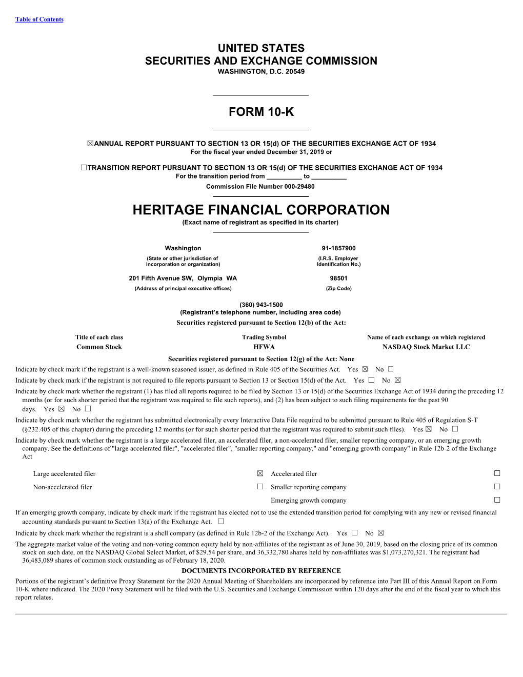 HERITAGE FINANCIAL CORPORATION (Exact Name of Registrant As Specified in Its Charter)