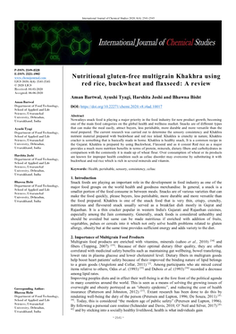Nutritional Gluten-Free Multigrain Khakhra Using Red Rice, Buckwheat