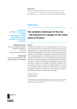 The Symbolic Dimension of the City – the Presence of a Dragon in the Urban Space of Krakow, Urban Development Issues, Vol