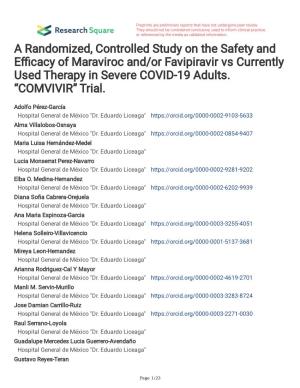 A Randomized, Controlled Study on the Safety and E Cacy of Maraviroc