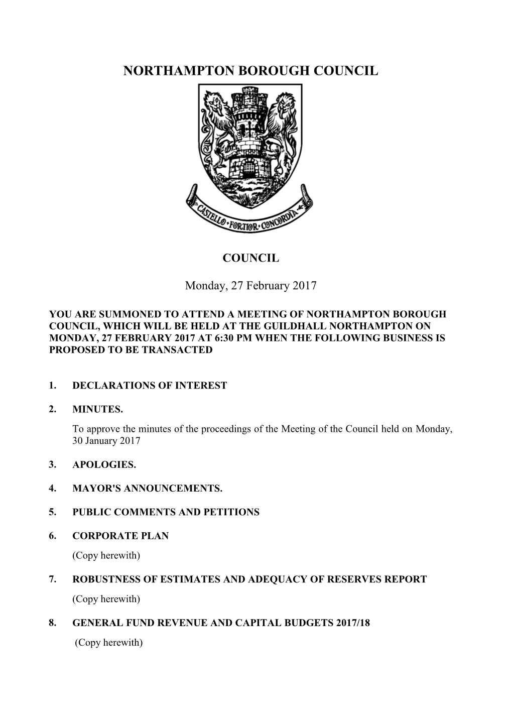 (Public Pack)Agenda Document for Council, 27/02/2017 18:30