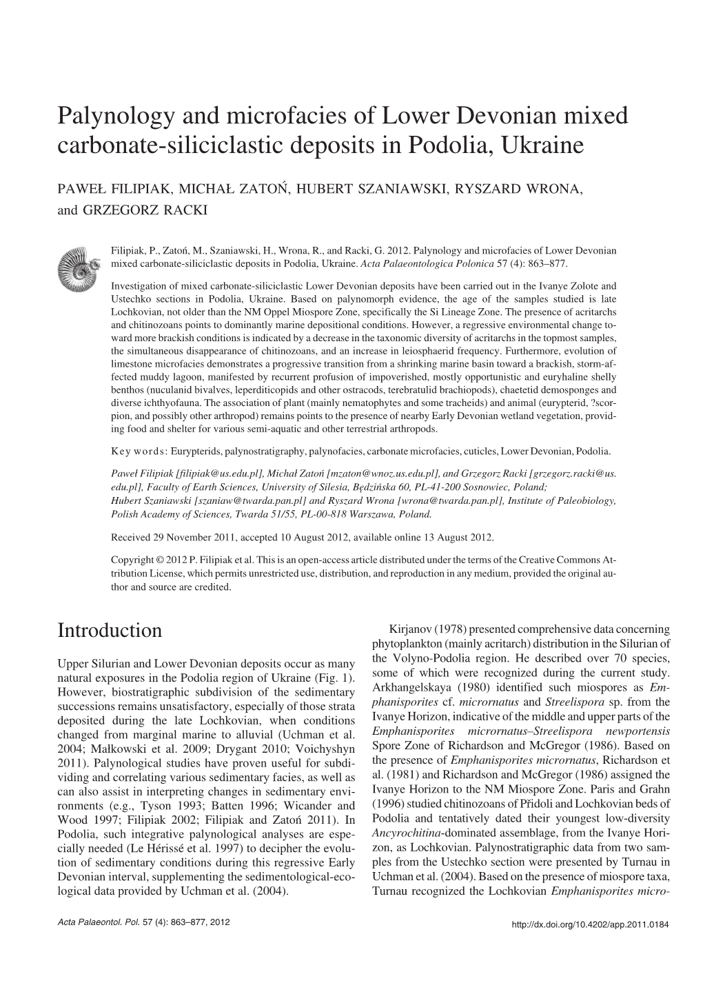 Palynology and Microfacies of Lower Devonian Mixed Carbonate−Siliciclastic Deposits in Podolia, Ukraine