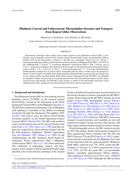 Mindanao Current and Undercurrent: Thermohaline Structure and Transport from Repeat Glider Observations