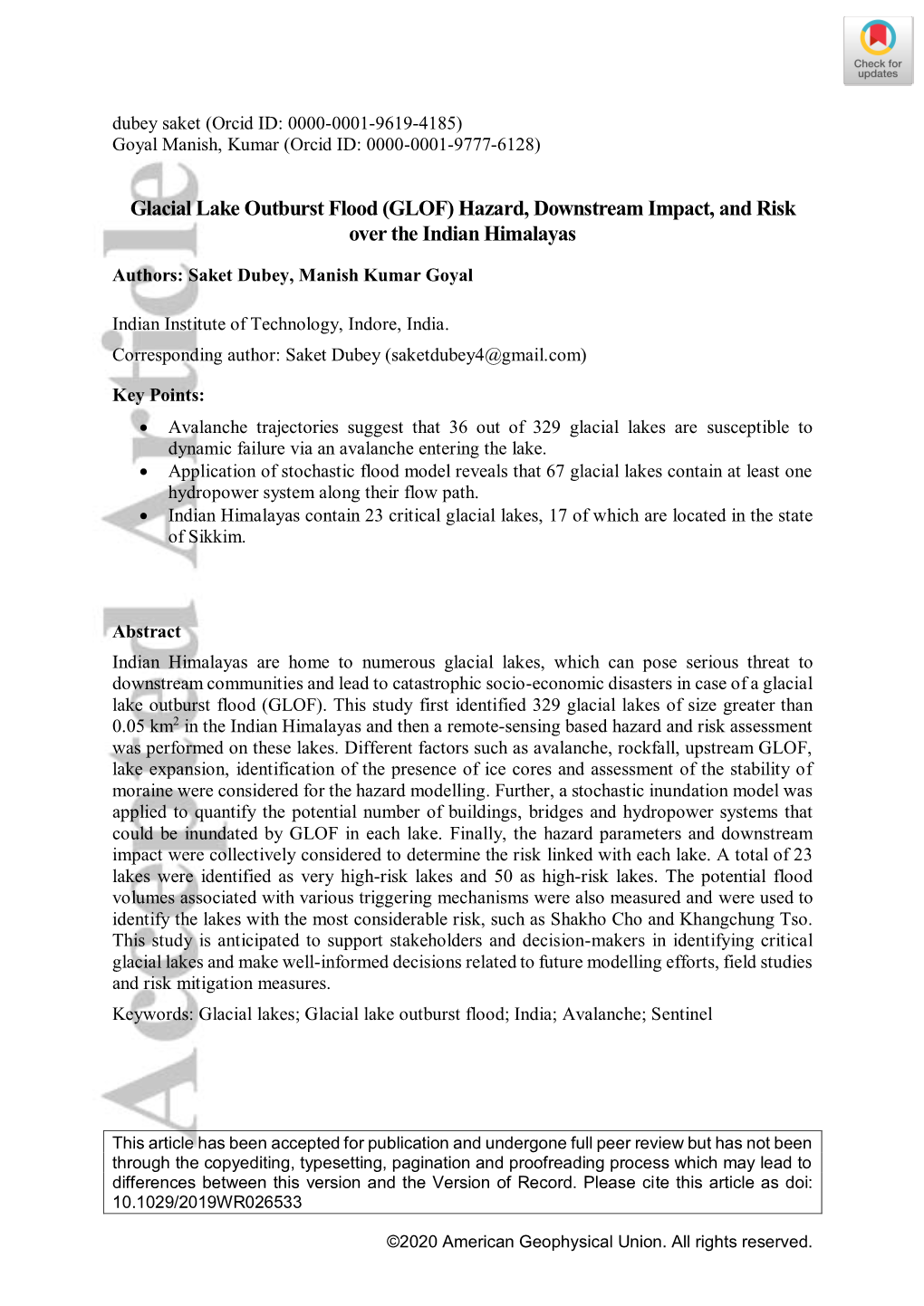 Glacial Lake Outburst Flood (GLOF) Hazard, Downstream Impact, and Risk Over the Indian Himalayas