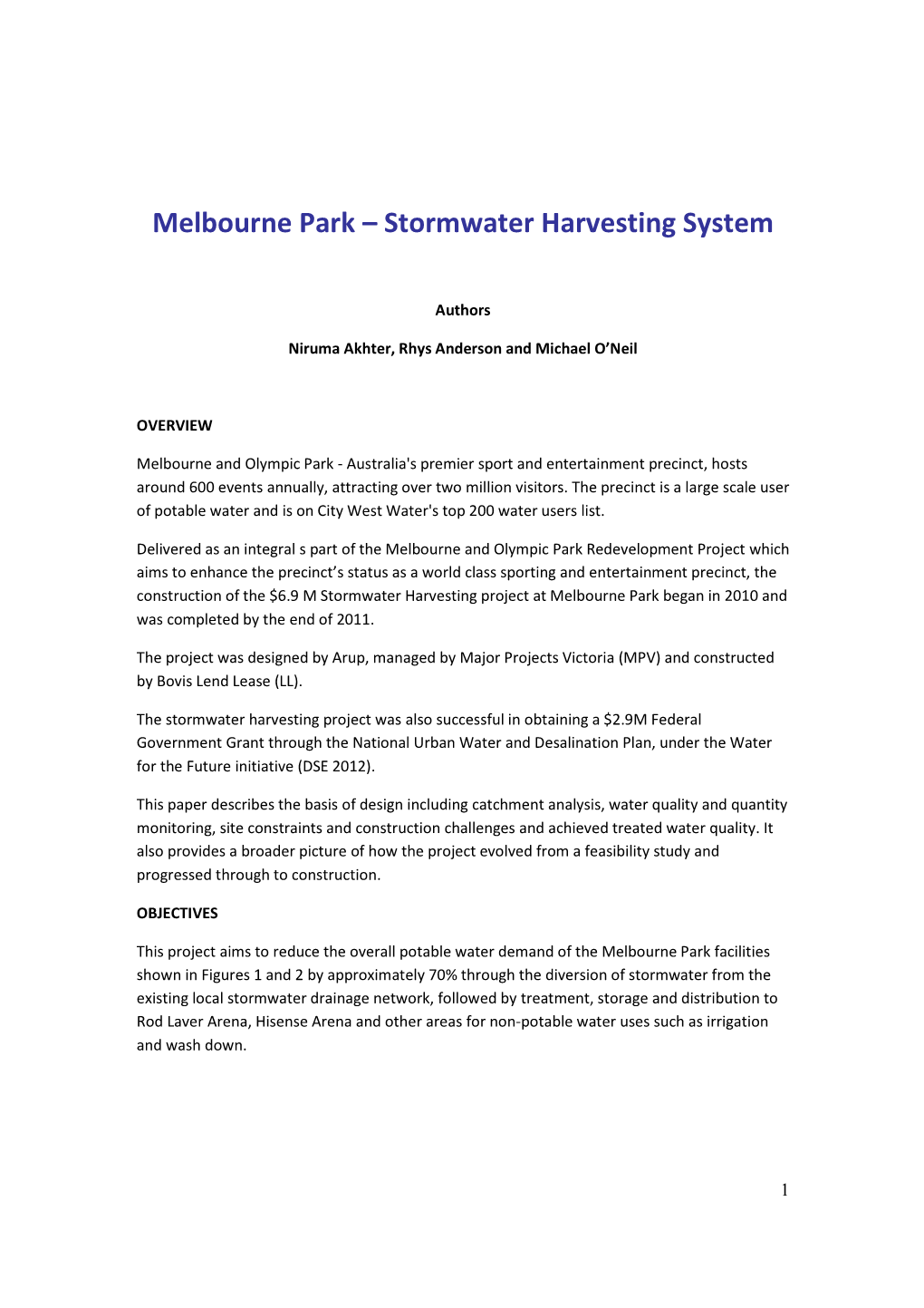 Melbourne Park – Stormwater Harvesting System