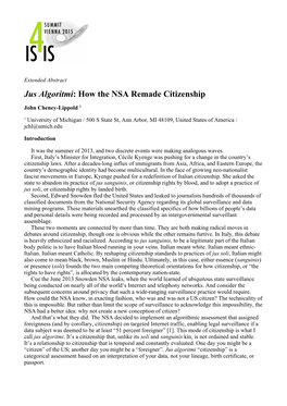 Jus Algoritmi: How the NSA Remade Citizenship