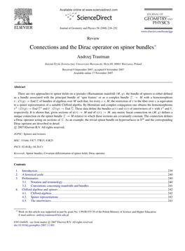 Connections and the Dirac Operator on Spinor Bundles$ Andrzej Trautman