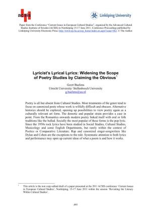Lyricist's Lyrical Lyrics: Widening the Scope of Poetry Studies by Claiming the Obvious