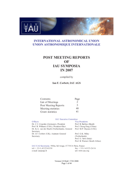Post Meeting Reports of Iau Symposia in 2007
