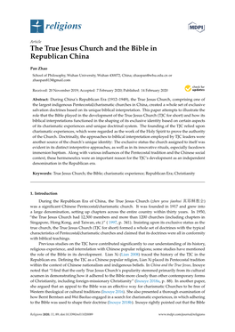 The True Jesus Church and the Bible in Republican China