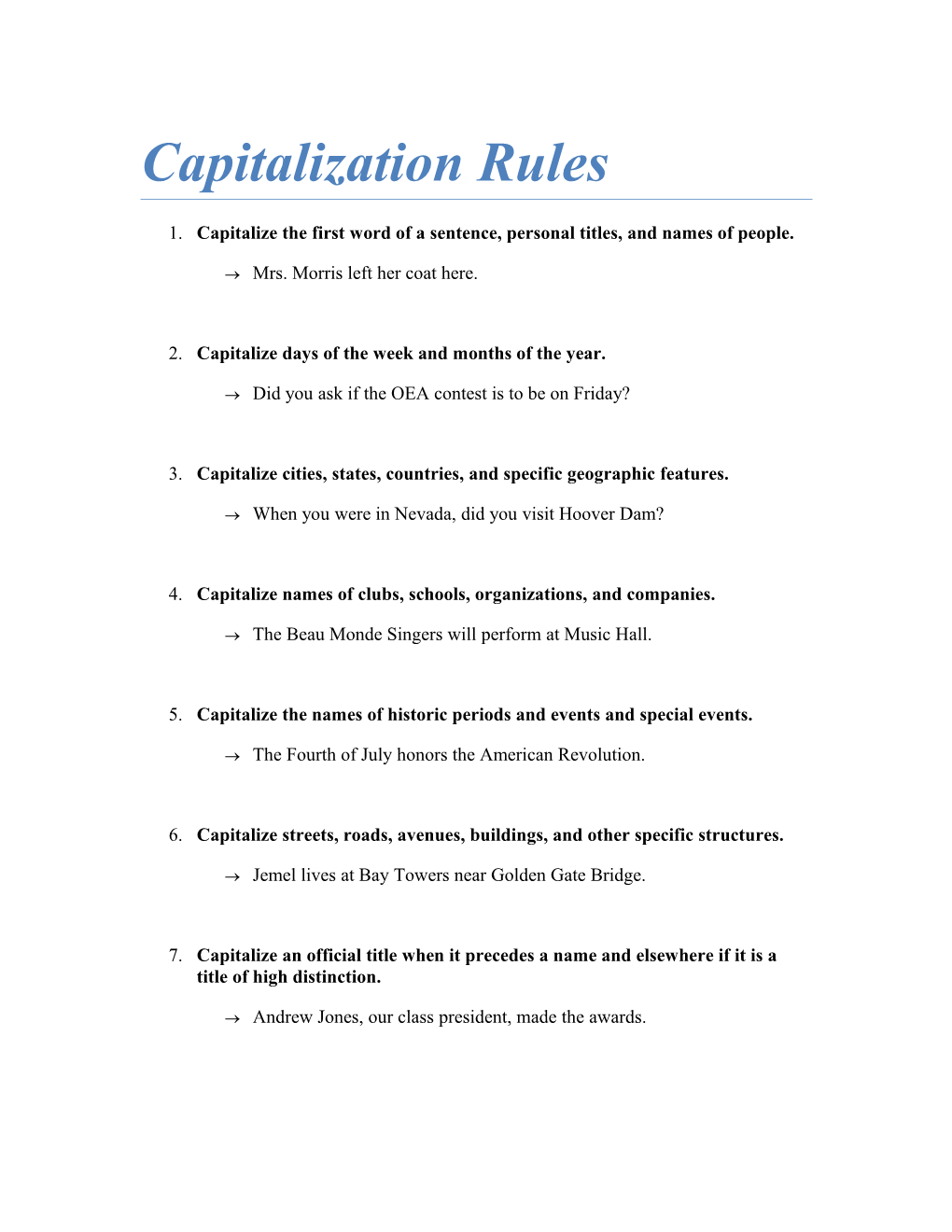 Capitalization Rules