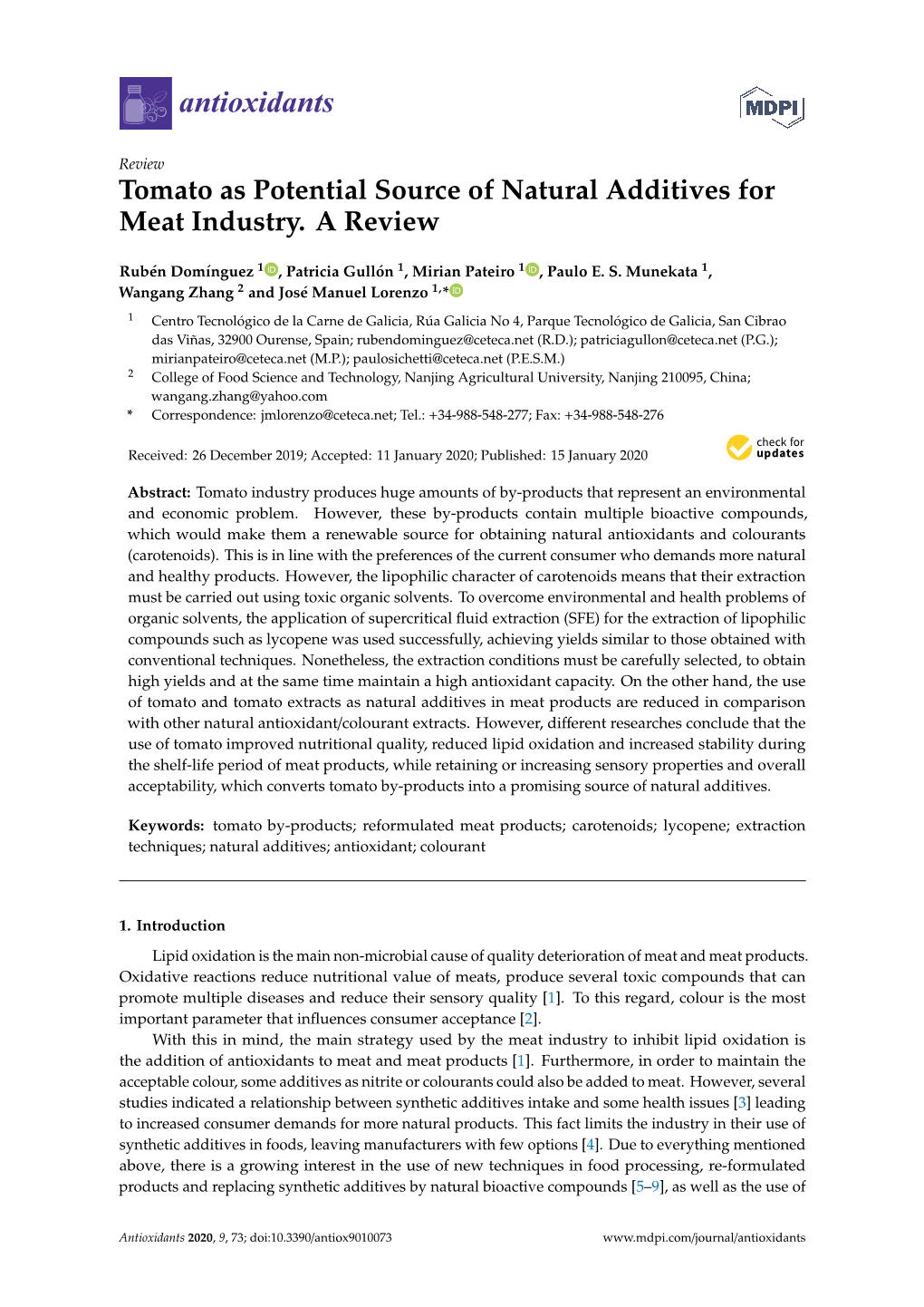 Tomato As Potential Source of Natural Additives for Meat Industry. a Review