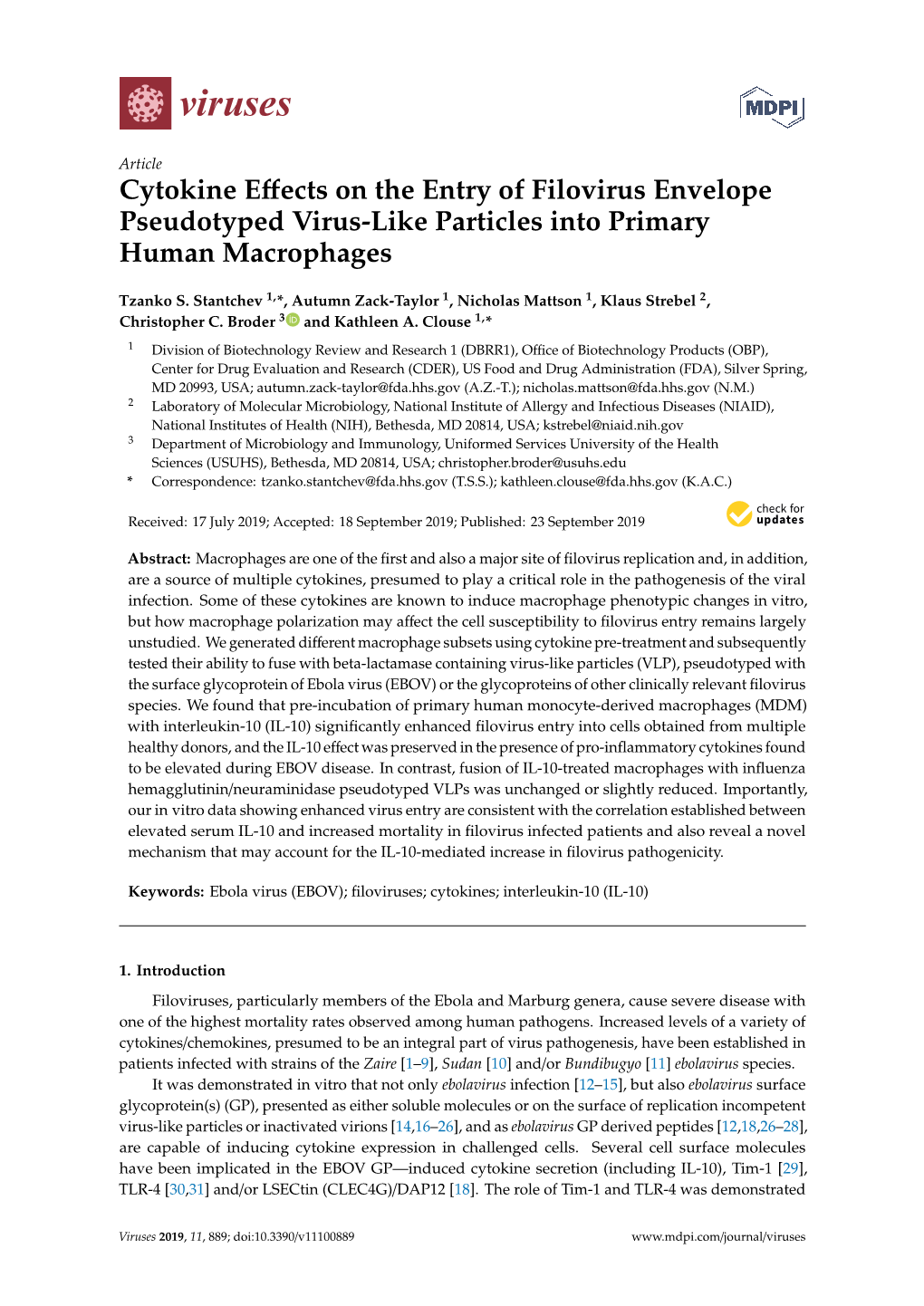 Cytokine Effects on the Entry of Filovirus Envelope Pseudotyped