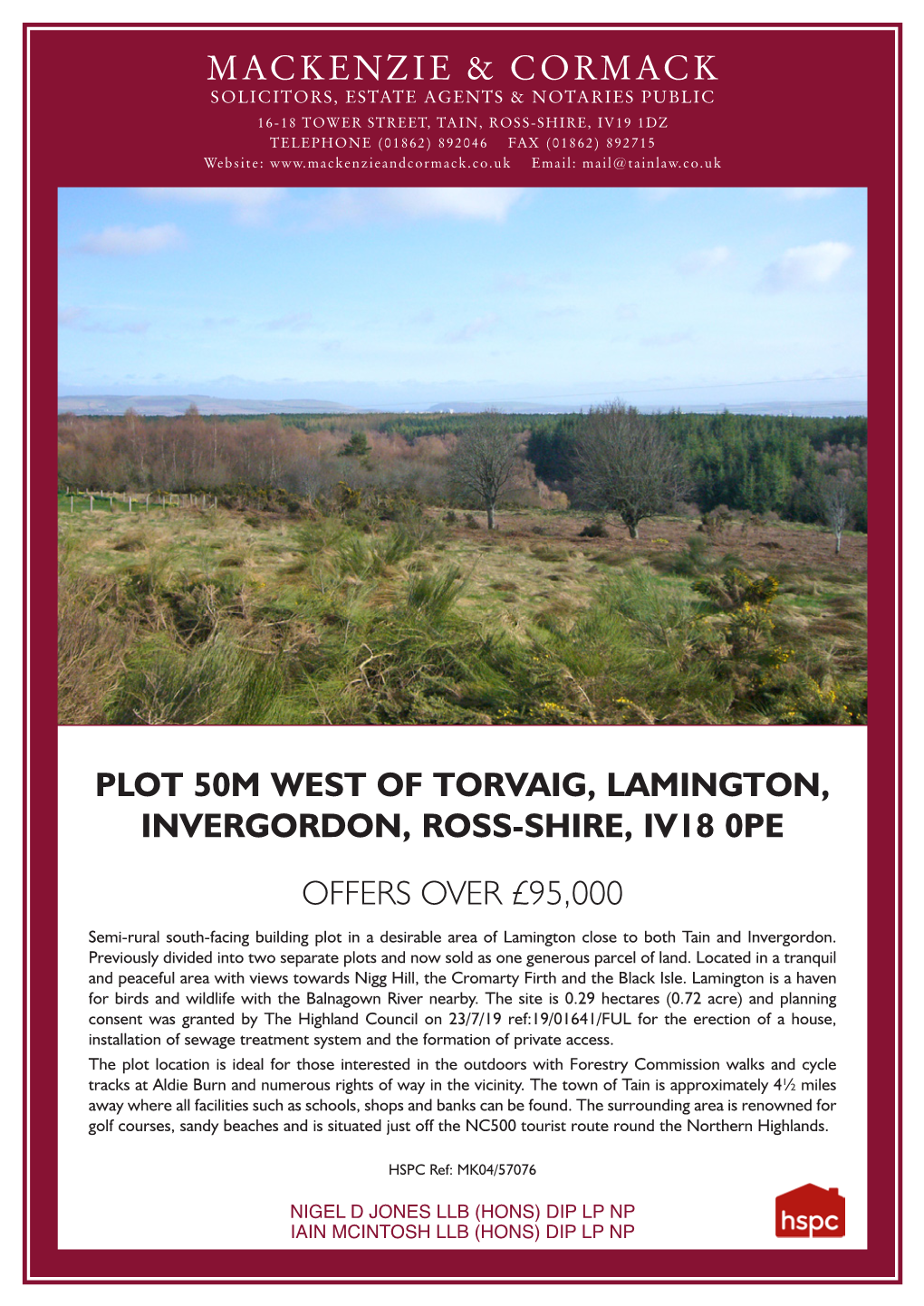 Mackenzie & Cormack Plot 50M West of Torvaig, Lamington