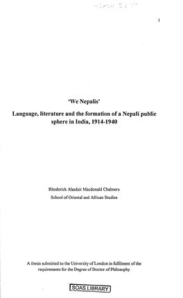 Language, Literature and the Formation of a Nepali Public Sphere in India, 1914-1940