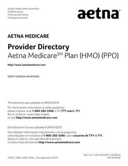 AETNA MEDICARE Provider Directory Aetna Medicaresm Plan (HMO) (PPO)