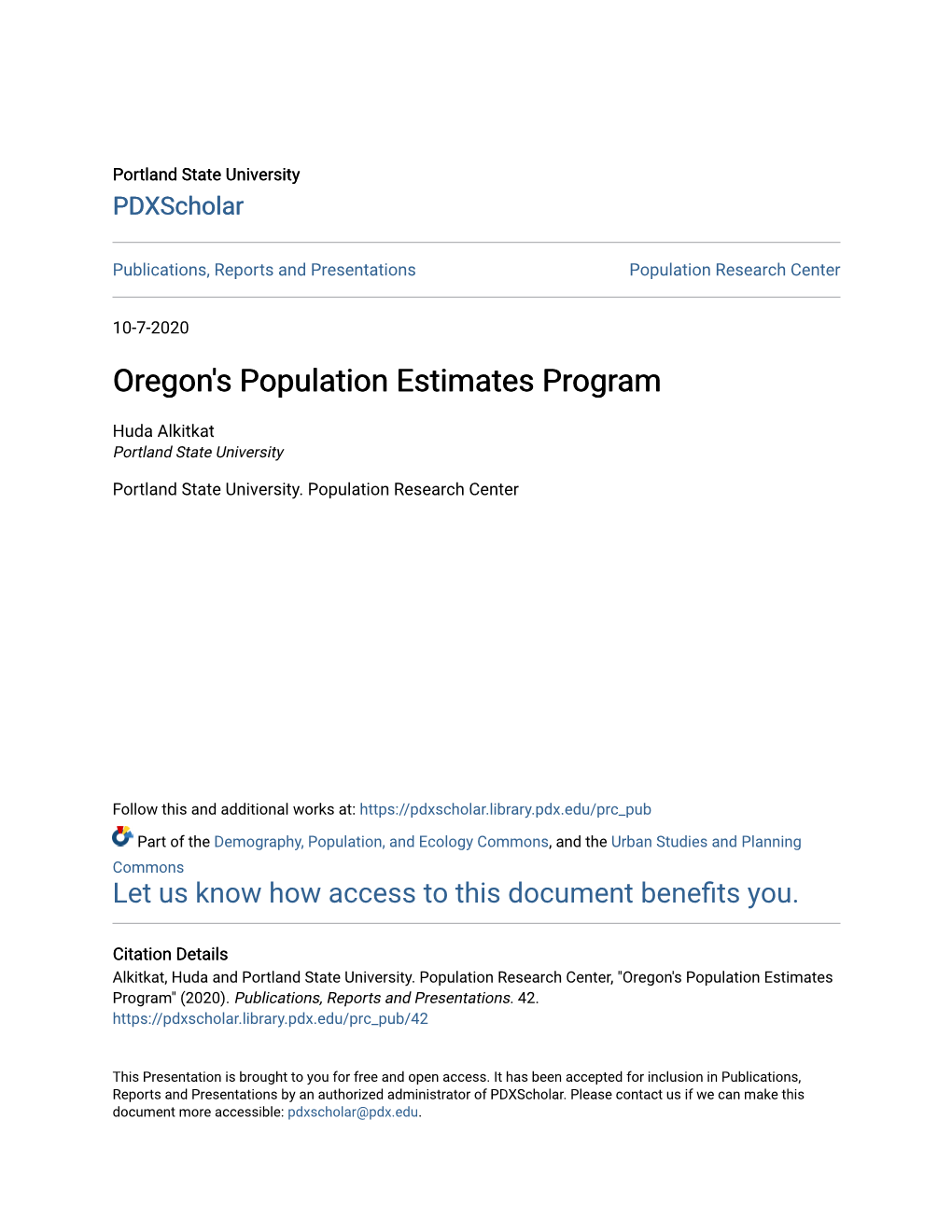 Oregon's Population Estimates Program