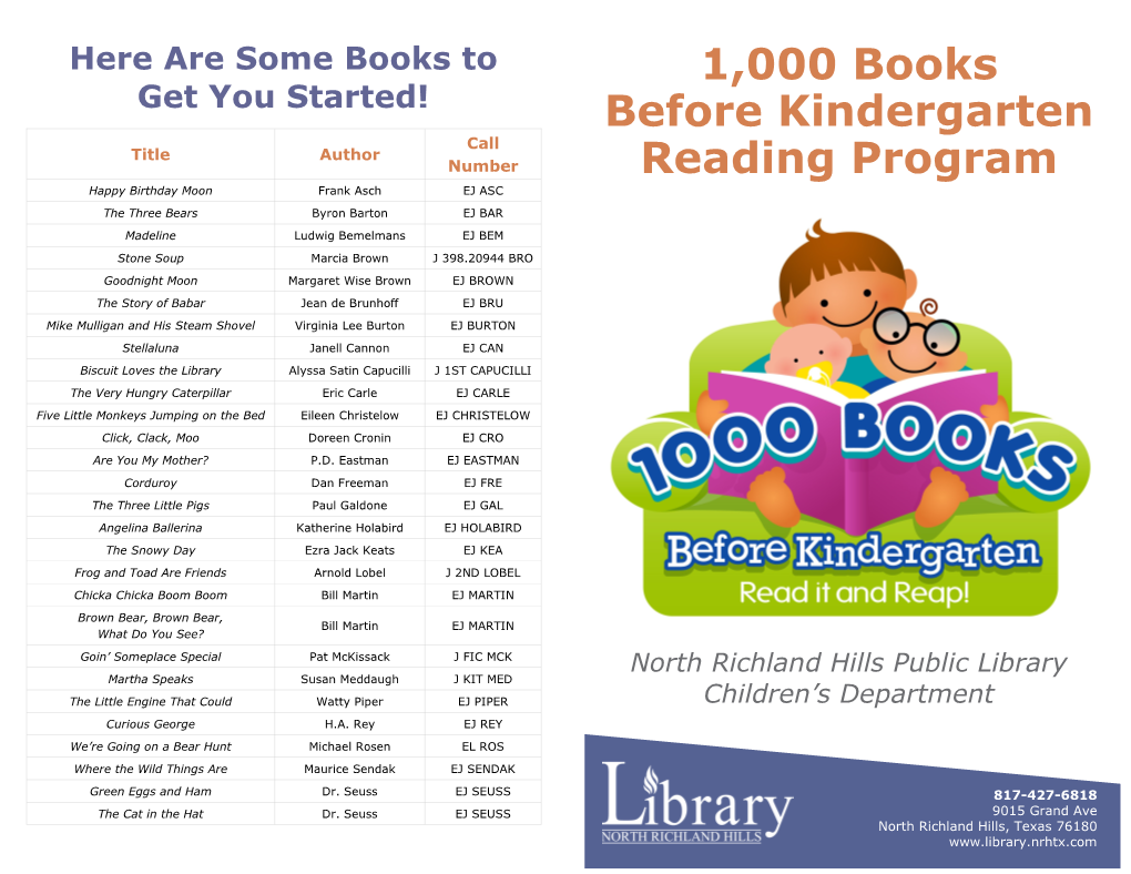 1,000 Books Before Kindergarten Reading Program