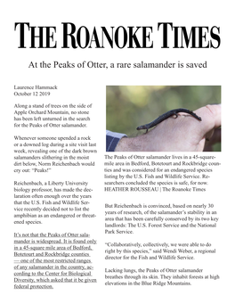 At the Peaks of Otter, a Rare Salamander Is Saved