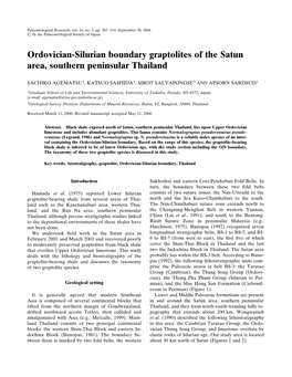 Ordovician-Silurian Boundary Graptolites of the Satun Area, Southern Peninsular Thailand