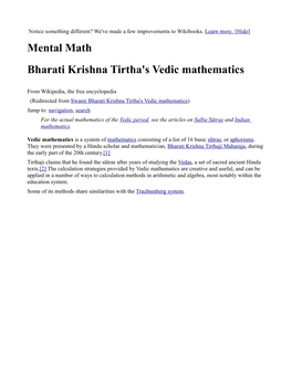 Mental Math Bharati Krishna Tirtha's Vedic Mathematics