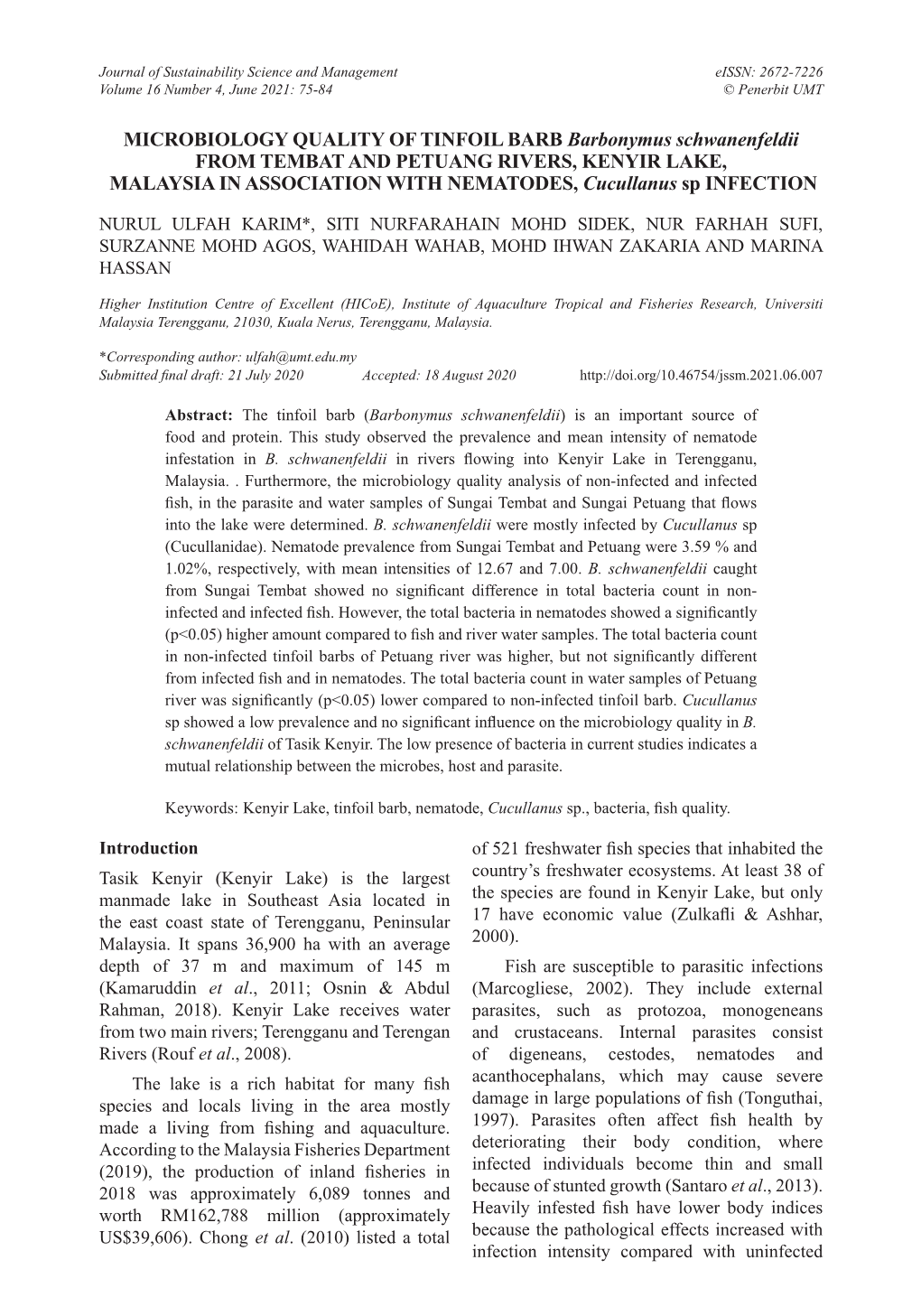 MICROBIOLOGY QUALITY of TINFOIL BARB Barbonymus