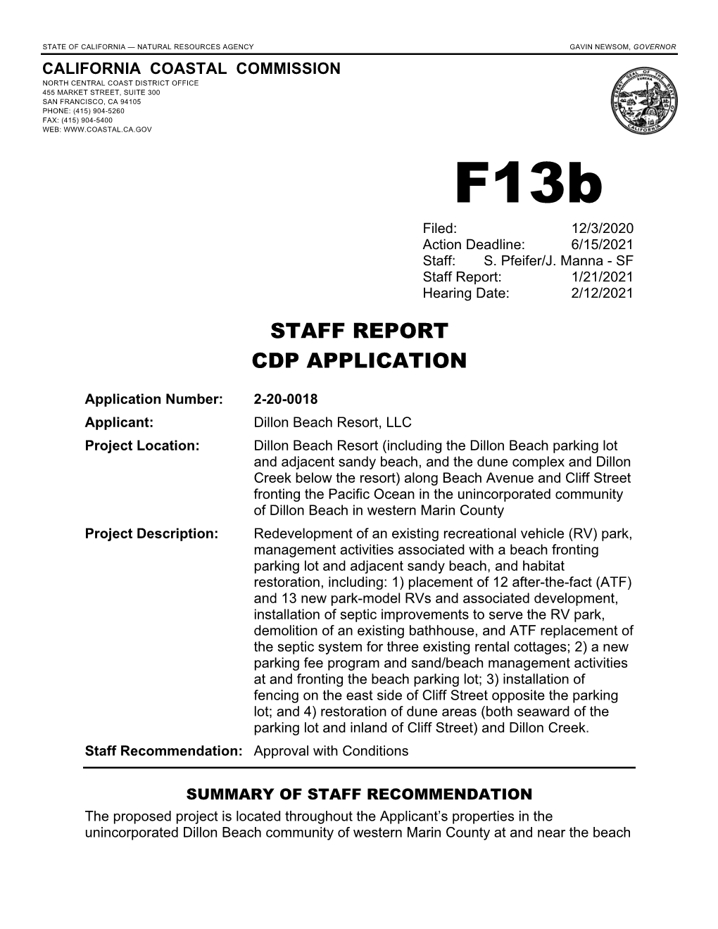 Staff Report Cdp Application