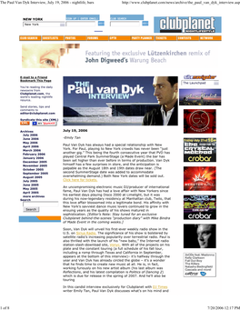 The Paul Van Dyk Interview, July 19, 2006 - Nightlife, Bars