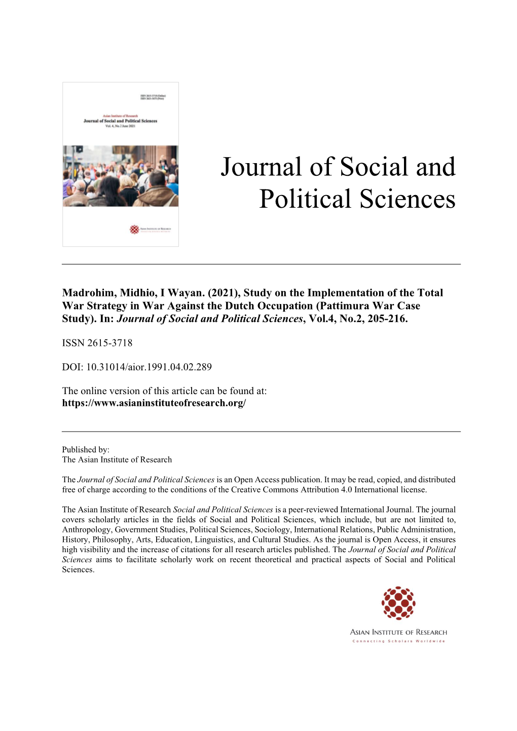 Journal of Social and Political Sciences