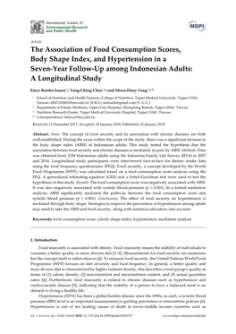 Article the Association of Food Consumption Scores, Body Shape Index, and Hypertension in a Seven-Year Follow-Up Among Indonesian Adults: a Longitudinal Study