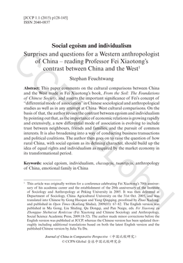 Reading Professor Fei Xiaotong’S CCPN 1 Contrast Between China and the West Stephan Feuchtwang