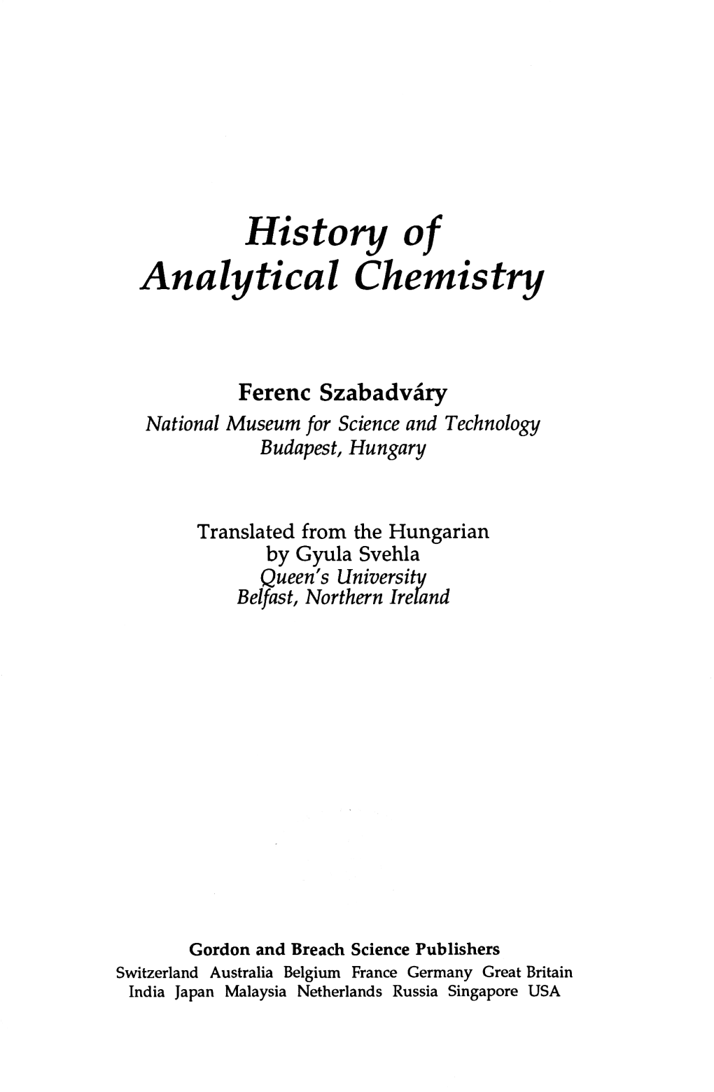History of Analytical Chetnistry