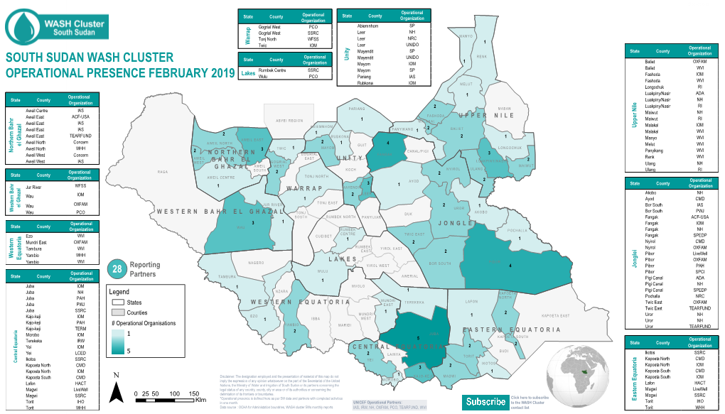 South Sudan Wash Cluster Operational Presence