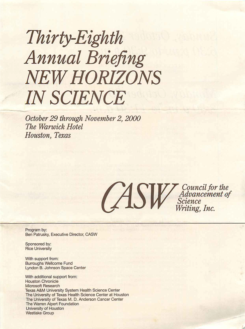 Annual Briefing NEW HORIZONS in SCIENCE